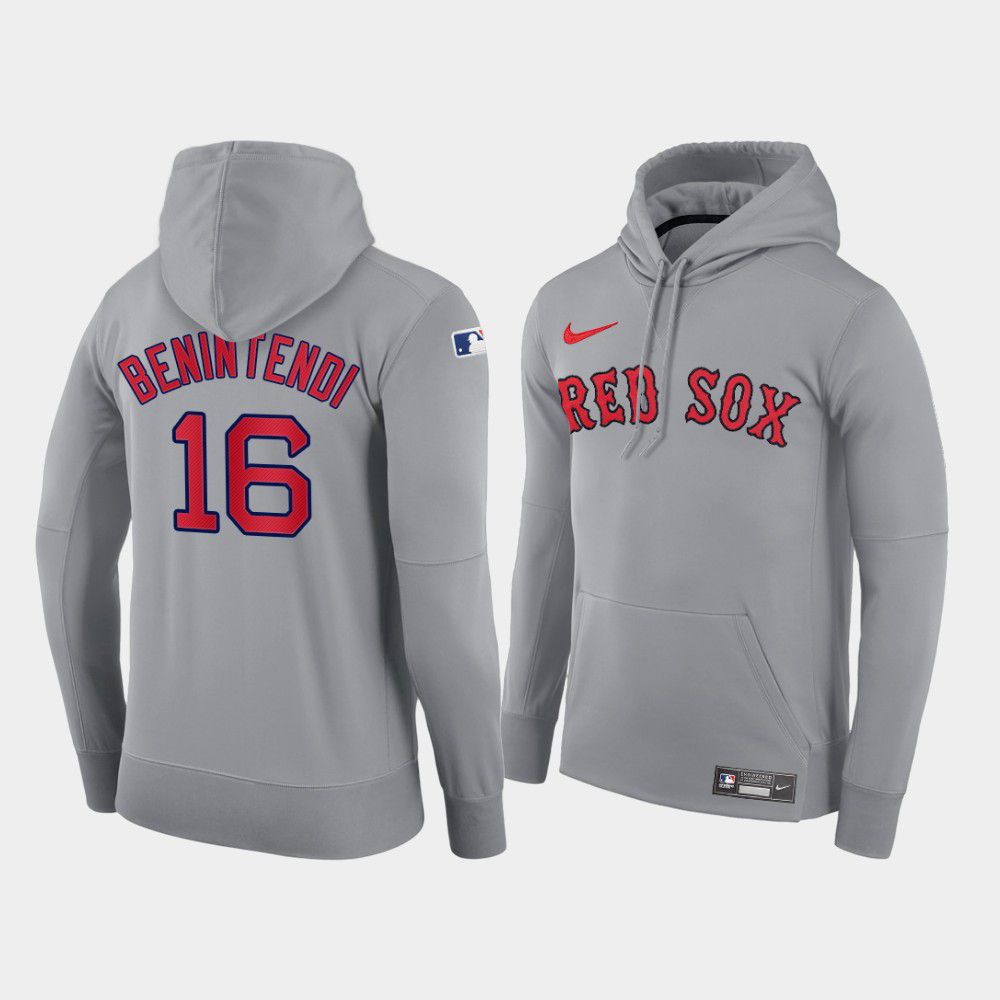 Men Boston Red Sox #16 Benintendi gray road hoodie 2021 MLB Nike Jerseys->boston red sox->MLB Jersey